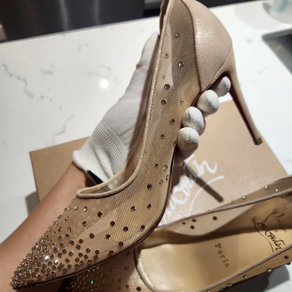 Louboutin Follies Strass Crystal Nude Heels - Picture 4 of 16